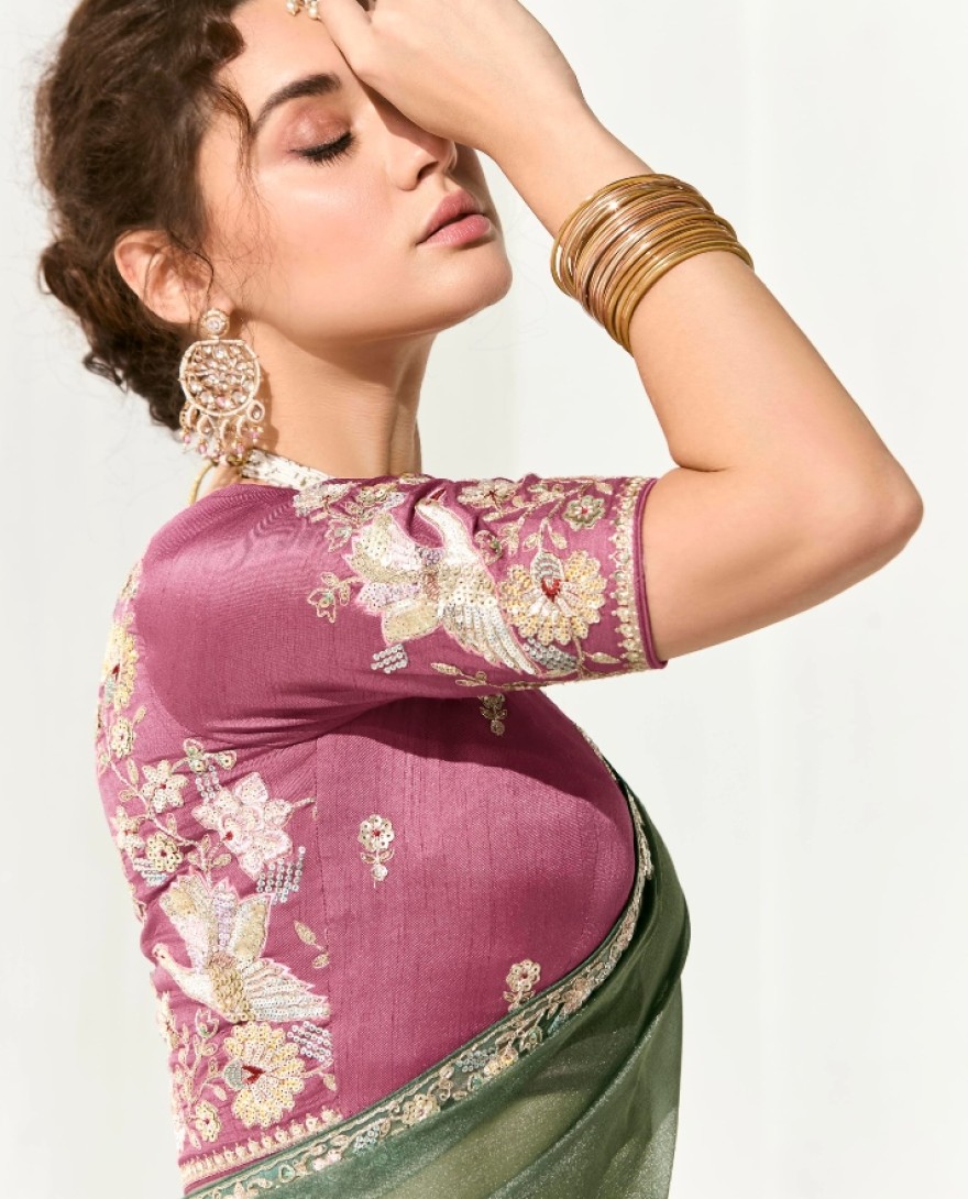 2216 - Fascinating Pista Green Border Work Tissue Silk Traditional Saree With Blouse